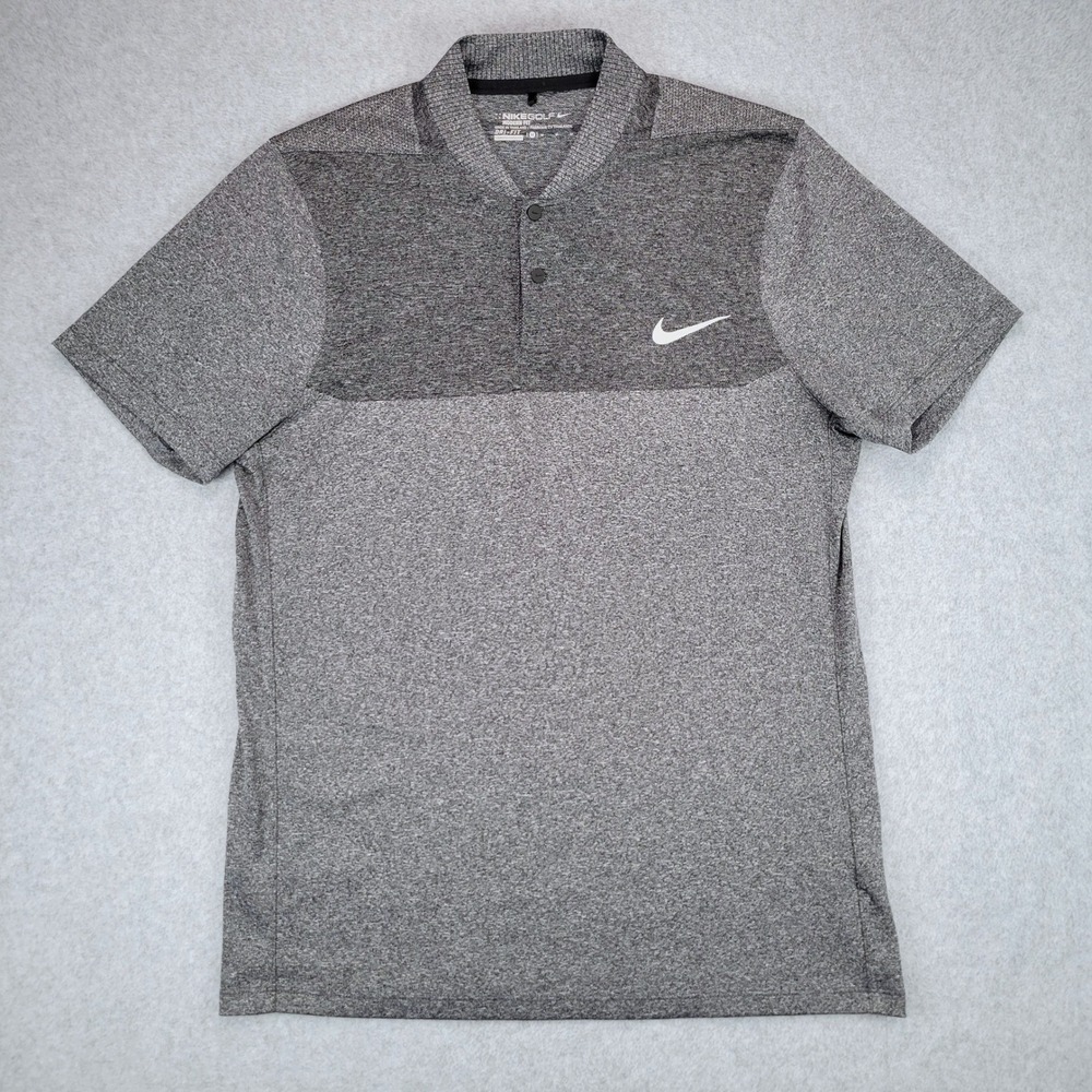 Nike Golf Polo Mens Medium Grey Modern Fit Fly Swing Dri-FIT Blade Collar 727102